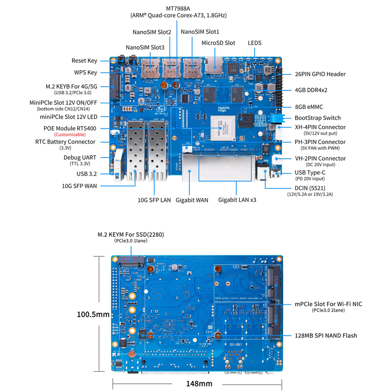 Banana Pi BPI-R4 MediaTek MT79 - огляд і ціна Ddr4 8Gb